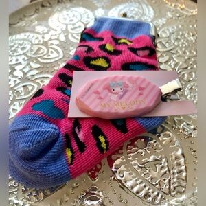 2/$10 Girls Fun Novelty Sock Snap Coin Purse & MY MELODY Hair Clip Barrett New